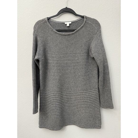 J Jill Medium Sweater Gray Boat Neck Long Tunic Ribbed Cotton Wool Silk Small - Picture 1 of 4